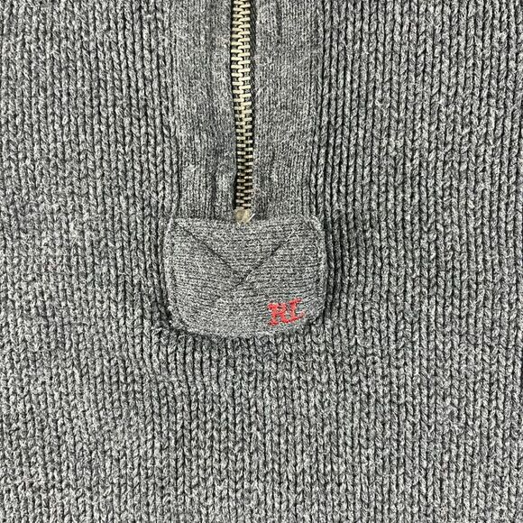 Polo Jeans Company Knitted 1/4 Zip Sweater Logo Gray Men's L Mock Neck - Picture 3 of 10